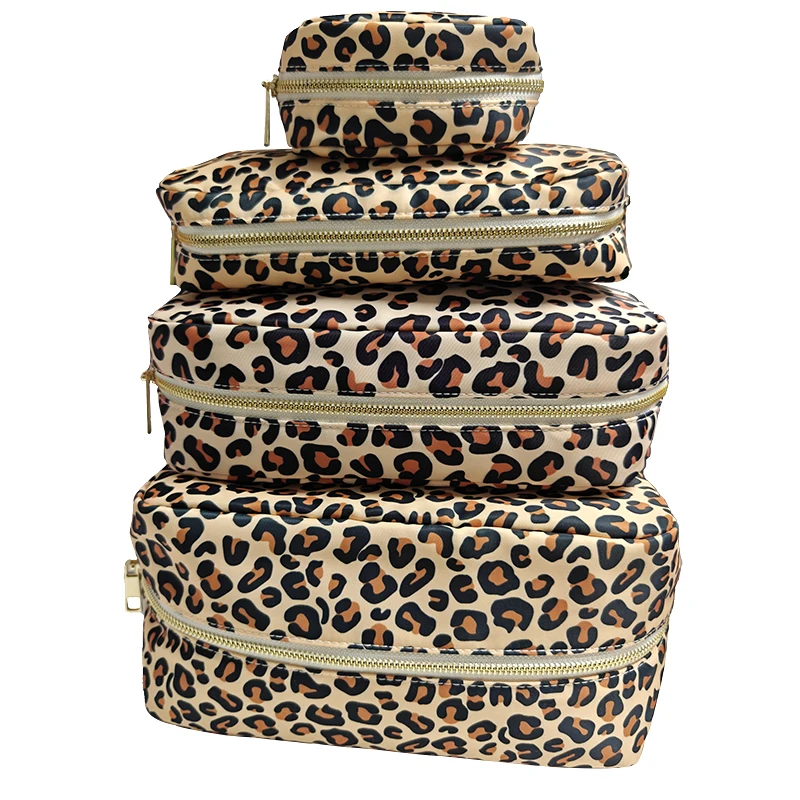 New 4size Leopard Print  Storage Toiletry Bag Customized Small Large Capacity Makeup Bag Waterproof Nylon Cosmetic Bag Organizer