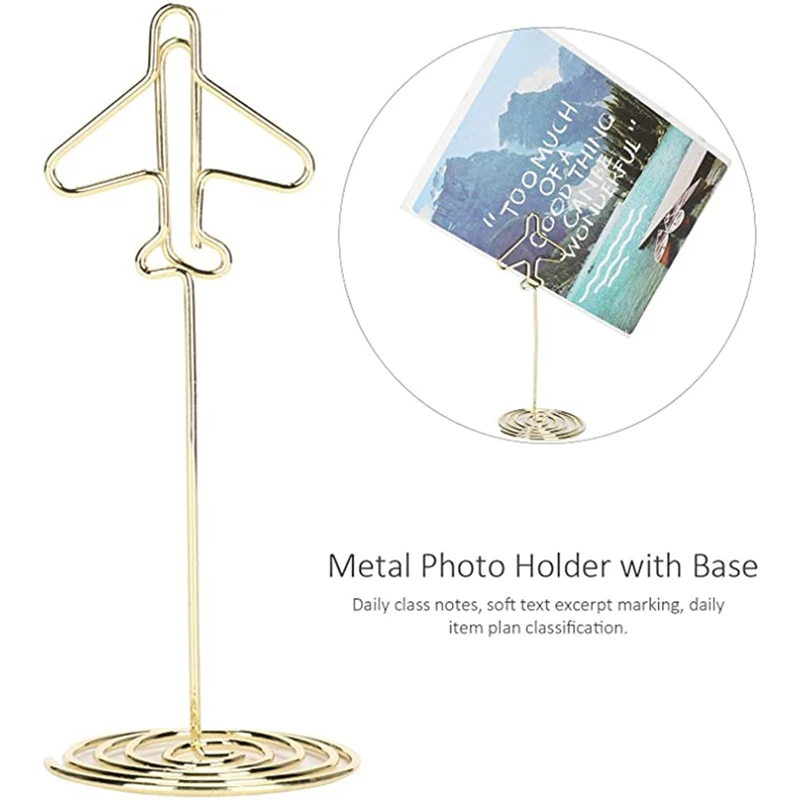 10Pcs Memo Clip Holder, Table Number Name Card Holder Desktop Metal Business Card Photo Gold Plane Frame With Base