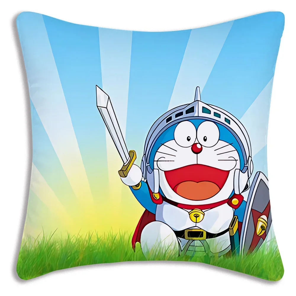 Fundas de almohada de Anime Doraemon Kawaii, funda de cojín de felpa corta, estampado de doble cara, sofá decorativo para el hogar