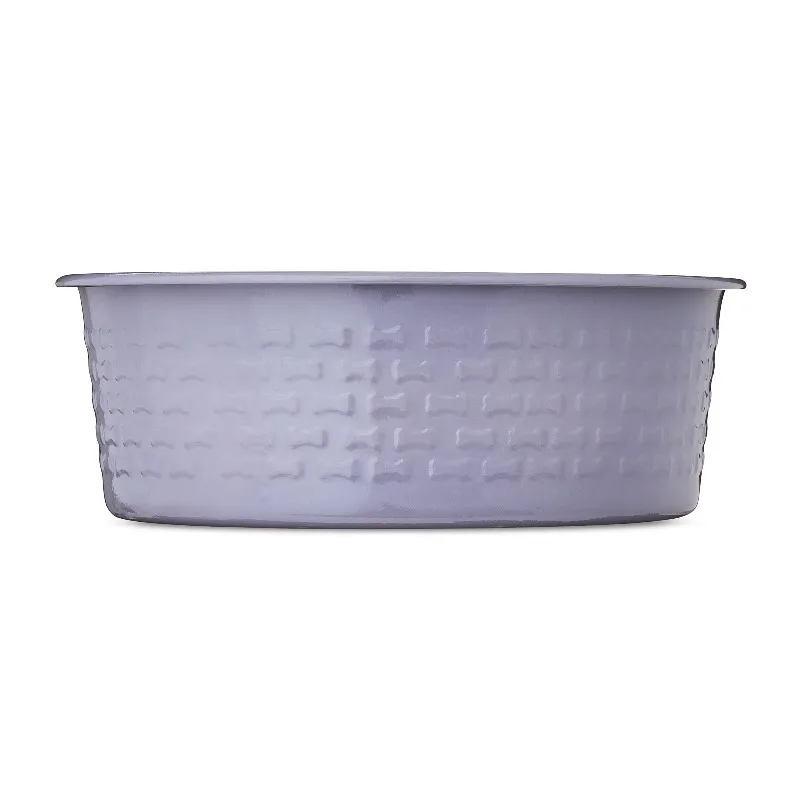 Large Stainless Steel Embossed Dog Bowl, Purple Bones