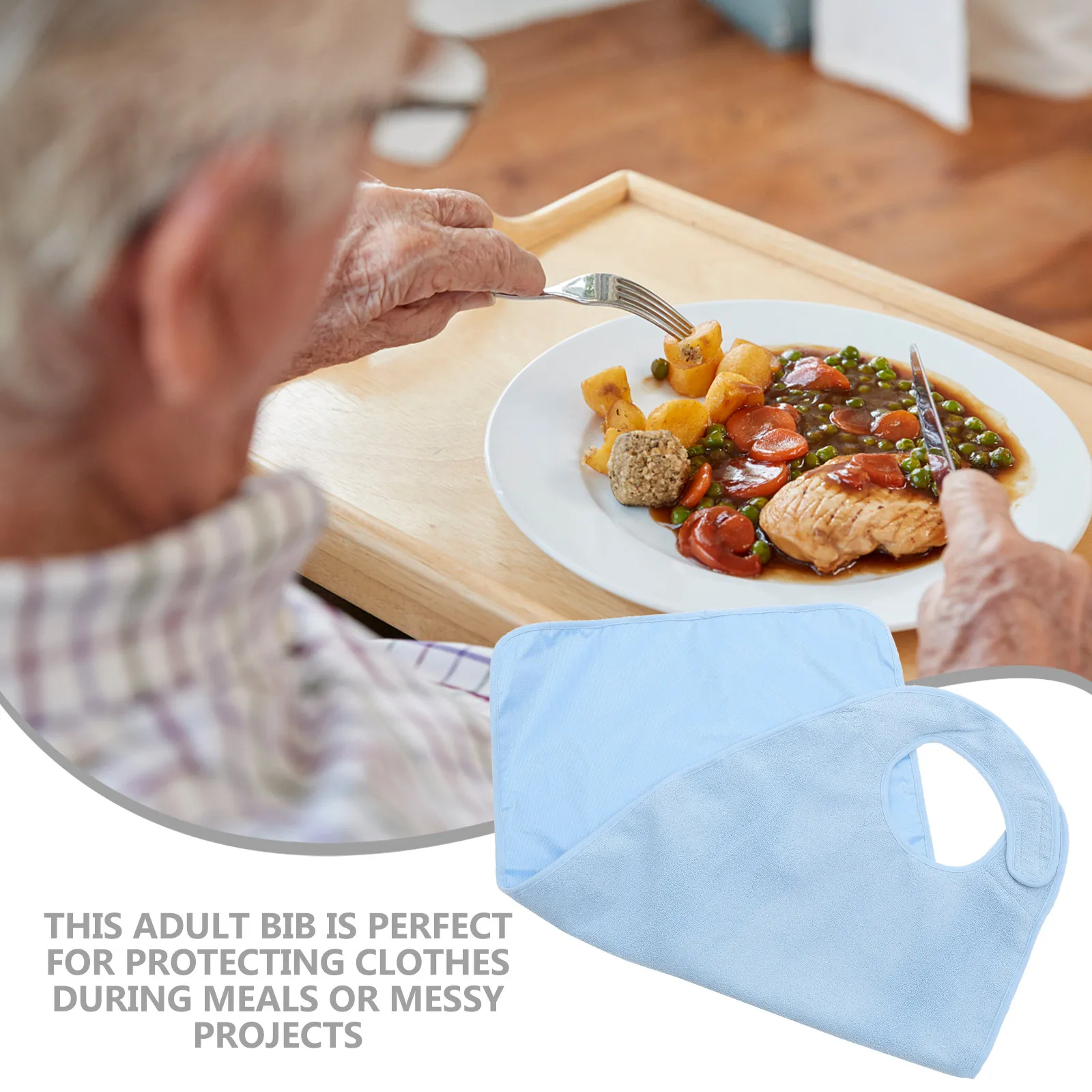 Large Adult Waterproof Bib for Elderly and Disabled Individuals Mealtime Clothing Protector Washable Absorbent Cloth Sky