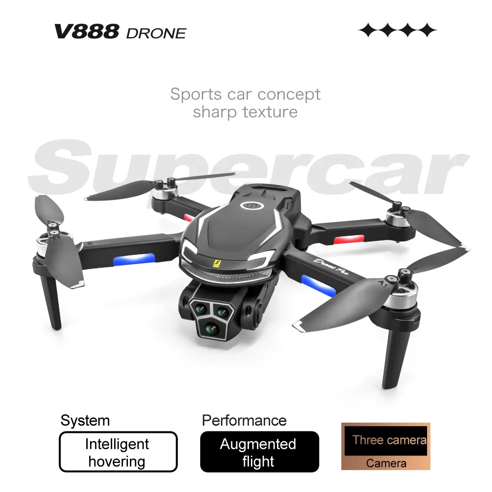 v888-ドローン-8k-hd-トリプルカメラ空中プロフェッショナル障害物回避オプティカルフローポジショニングブラシレスクアッドコプタードローン