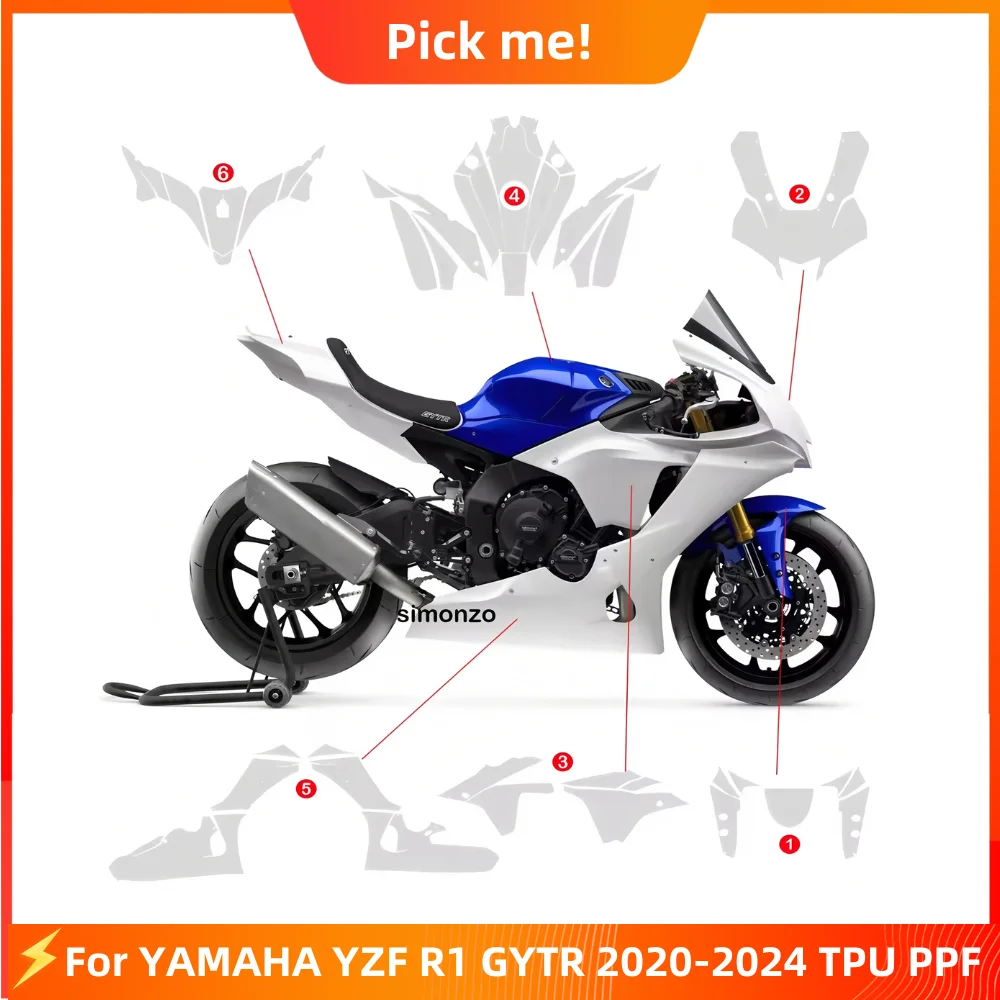 

For YAMAHA YZF R1 GYTR 2020-2024 Premium TPU PPF Full Body Paint Protection Film Anti-Scratch Anti-UV Ultra-Transparent