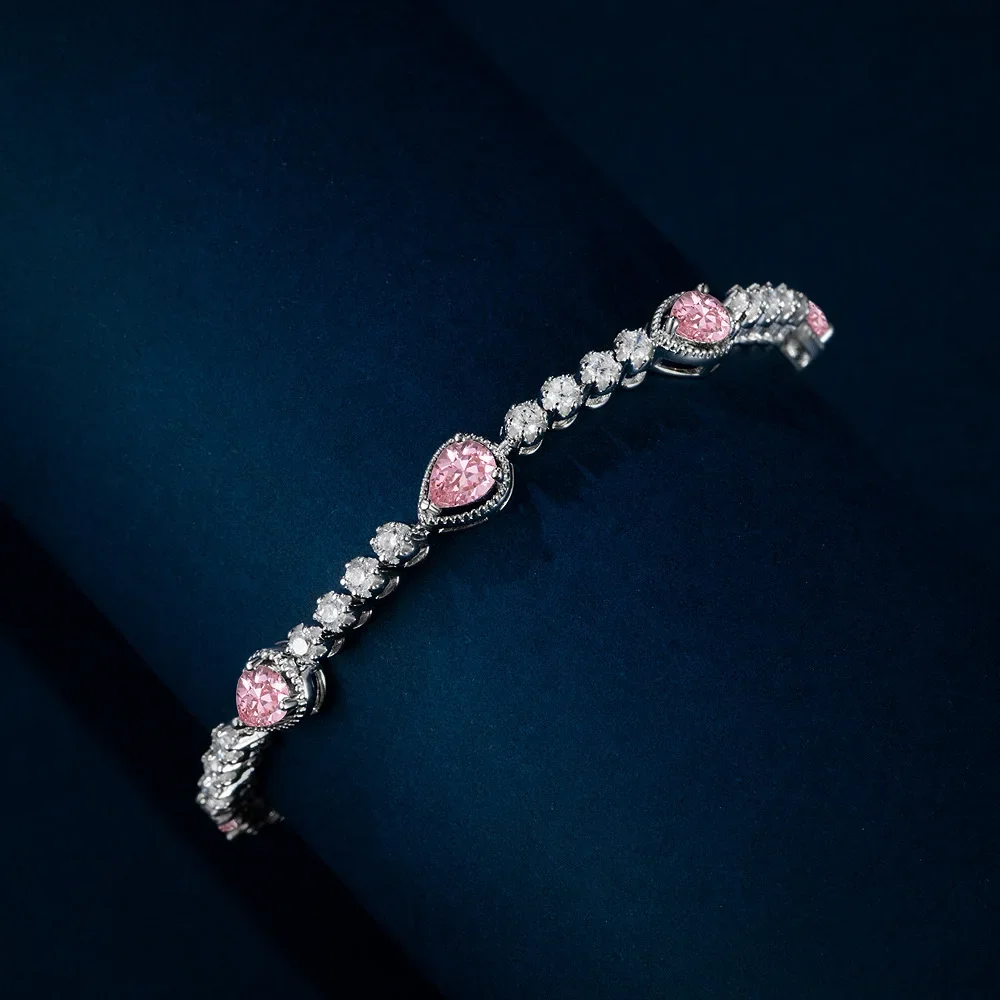 S925 Silver New Droplet 0.25 Carat Light Luxury Little Red Corundum 4 * 5 Papalacha Pink Charm Bracelet Wedding