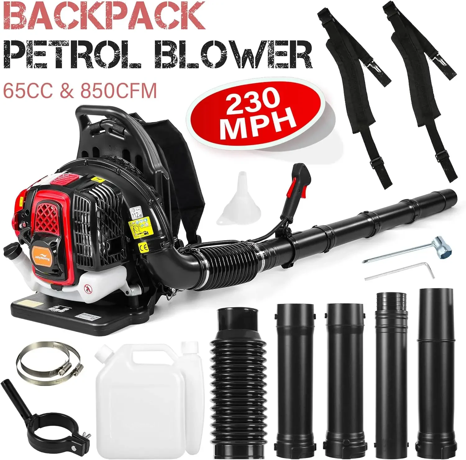 65CC 2-Stroke 850CFM 230MPH Gas Powered Backpack Leaf Blower w/Cruise Control, 1.8L Large Fuel Tank, Powerful Gas Leaf Blower