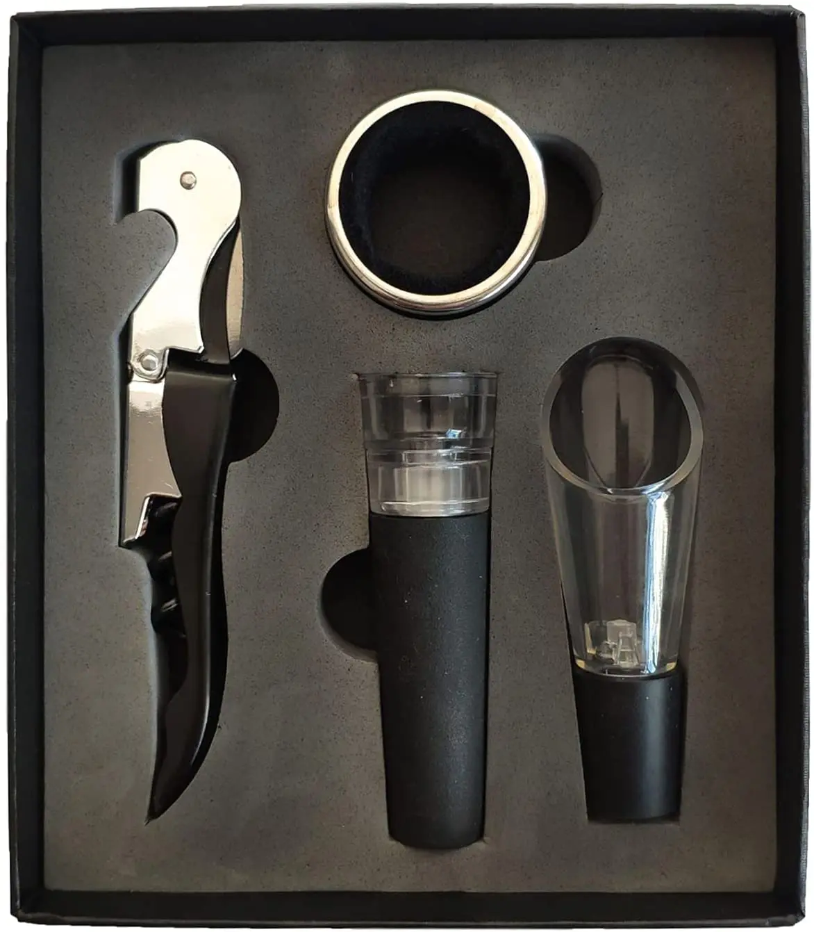 4Pcs Wine Opener Set with Corkscrew Wine Stoppers & Other Accessories Case Lever Bottle Opener Kit Gift