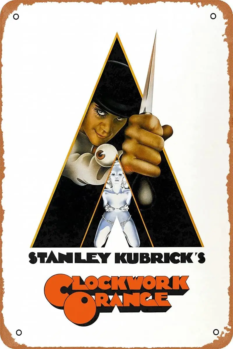 ملصق الفيلم البرتقالي على شكل عقارب الساعة علامة معدنية قديمة لبار المقهى ديكور جدران المنزل علامة القصدير