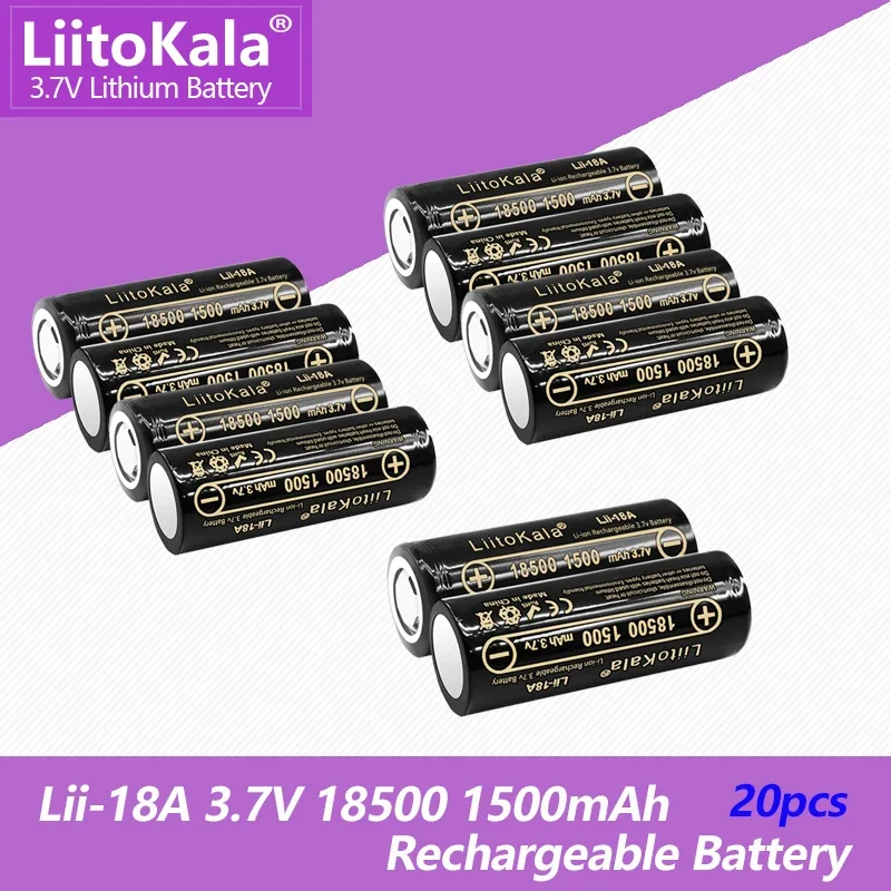 

20PCS LiitoKala Lii-18A 18500 1500mAh 3.7 V Rechargeable Battery Recarregavel Lithium Ion For LED Flashlight