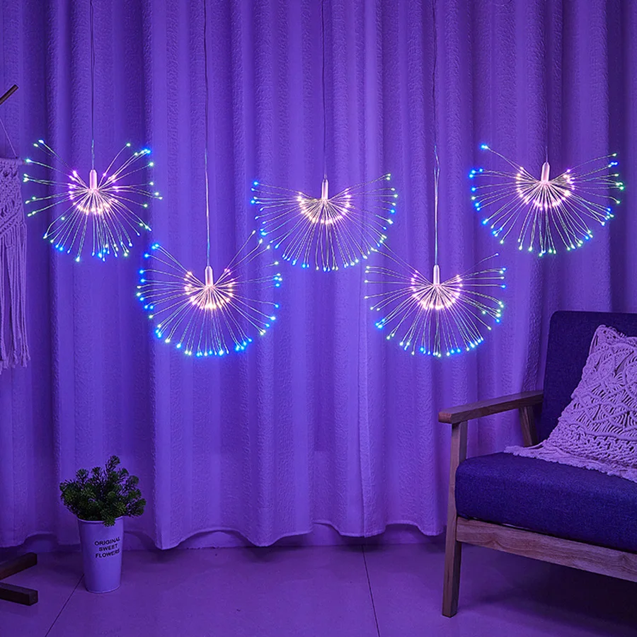 5 Pack 600 LED Connectable Firework Lights Outdoor Copper Wire Sparklers Starburst Lights Holiday Firecracker Fairy String Light