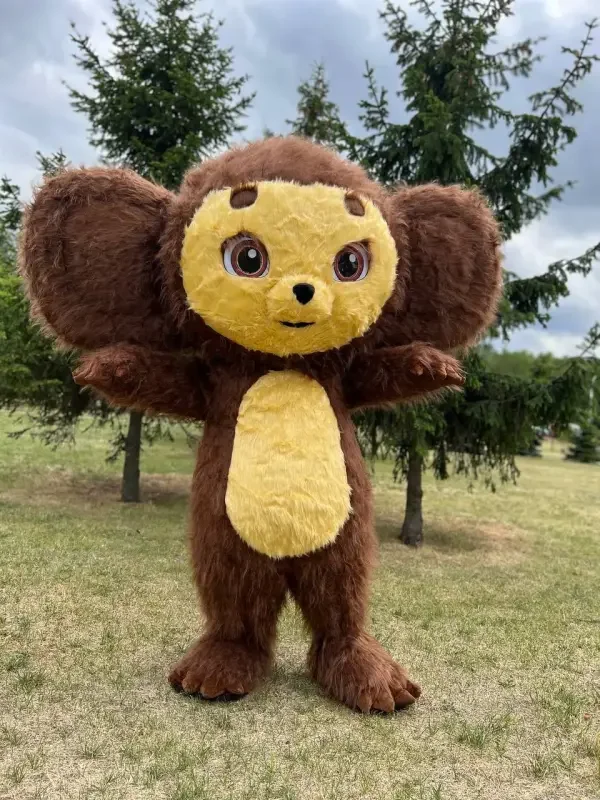 

2m/2.6m Inflatable Cheburashka Monkey Mascot Costume Yellow Face Big Ears Adult Christmas Party Suit No Battery