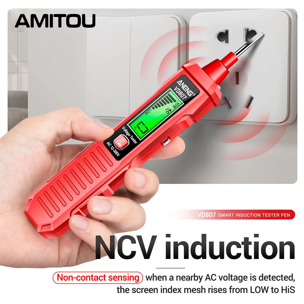AMITOU VD807 кабельный тестер, одно слово, индукционный портативный 50/60 Гц, умный электрический тестер-ручка, датчик NCV, инструмент для обнаружения проводов переменного тока 12-300 В