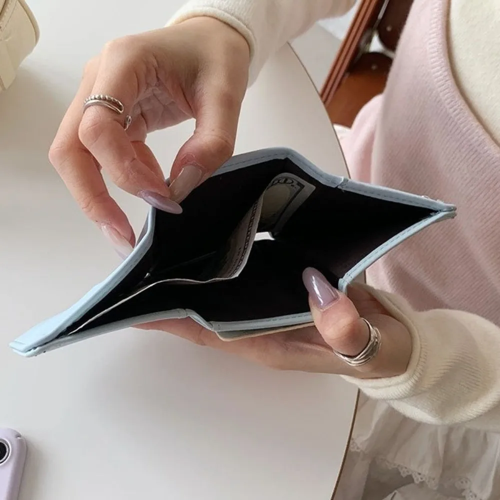 Pu Leather Multi Card Slots Wallet Clear Photo Window Snap Closure Trifold Card Holder Large Capacity Portable Short Coin Purse