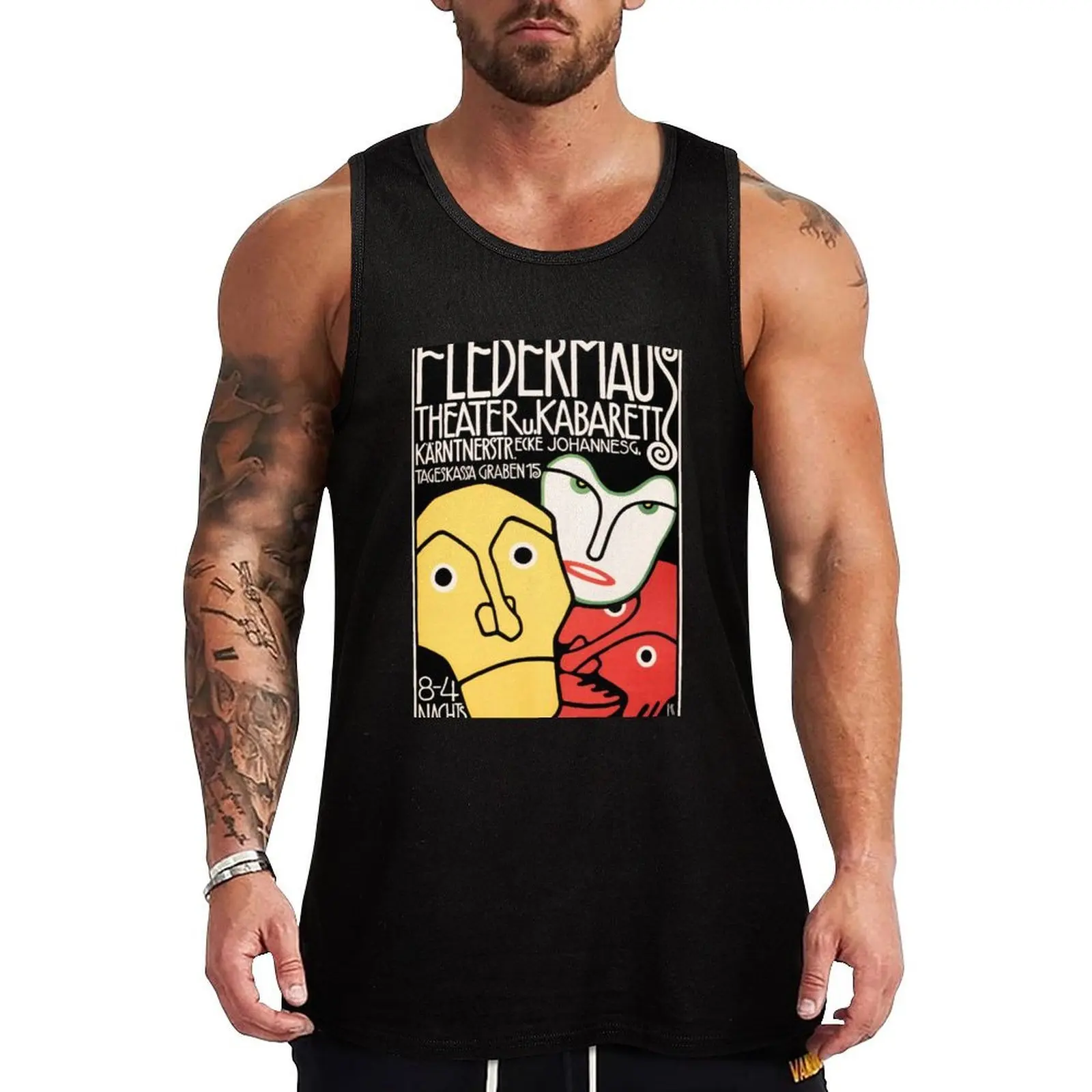 

FLEDERMAUS THEATER CABARET 1900s Vintage Art Deco Lithograph Tank Top summer Men's tops Men gym sportswear