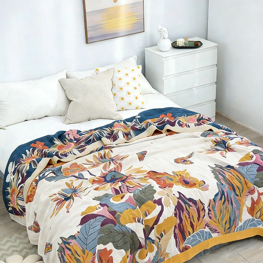 

Многослойное муслиновое одеяло, дышащее мягкое летнее охлаждающее односпальное двуспальное одеяло переменного тока