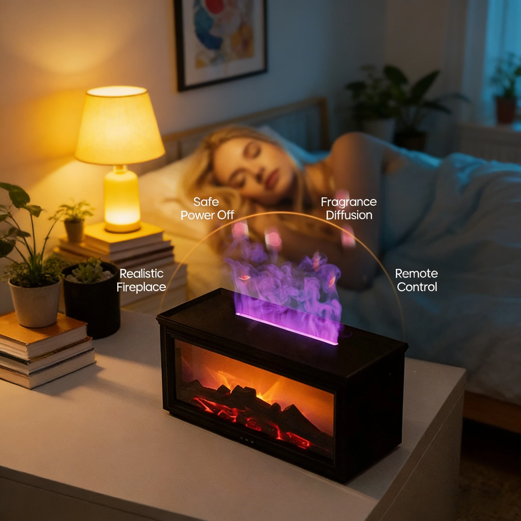 

Simulated Fireplace Flames Aroma Diffuser Ultrasonic Aromatherapy Air Humidifier Sprayer with Remote Control & Essential Oil Set
