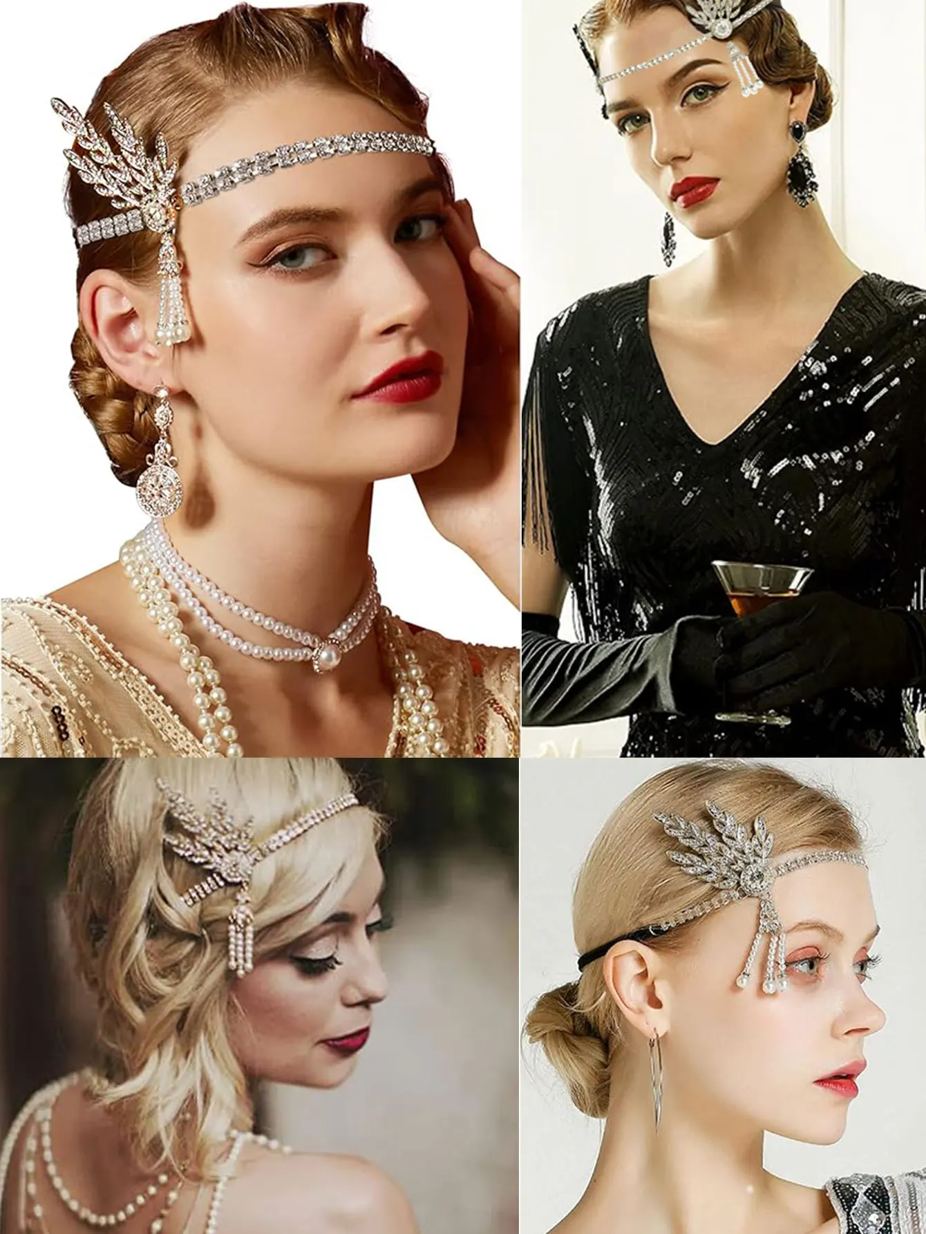 4PCS 1920s Great Gatsby Accessories Set, Flapper Costume Accessories Roaring 20s Accessories for Women Flapper Headpiece