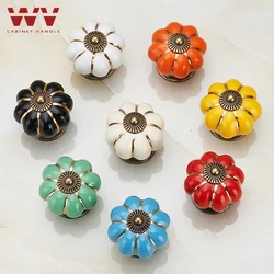 WV Colorful Pumpkin Kitchen Cabinet Storage Ceramic Knob Closet Dressers Wardrobe Handle Single Hole Cabinet Furniture Home Deco