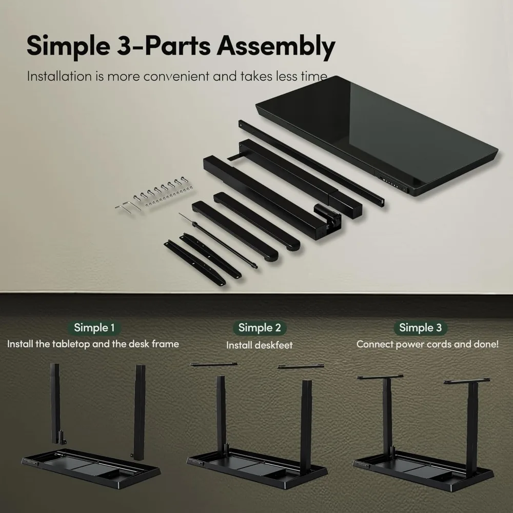مكتب بارتفاع كهربائي قابل للتعديل - 48 × 24 مع أدراج، سطح زجاجي كامل، قطعة واحدة سهلة التجميع #6