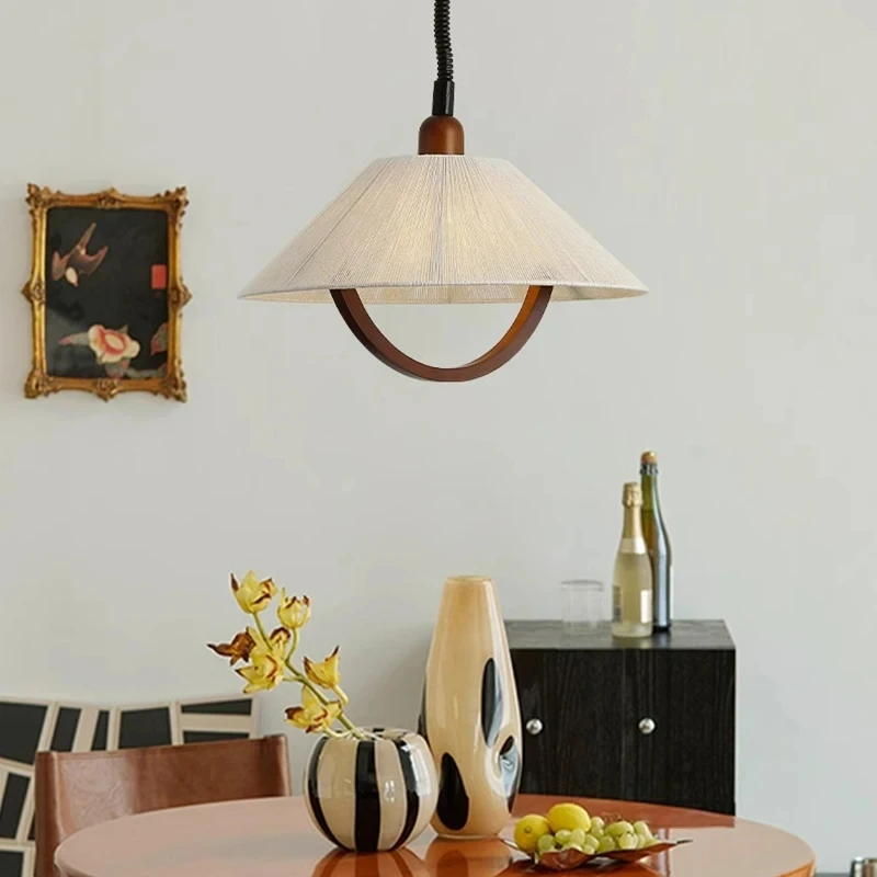 

New Style E27 Pendant Light Hemp Rope Wood For Dining Room Bedroom Dropshipping Cord Adjustable