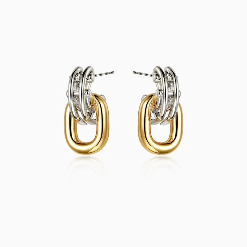 Design temperament two-color metallic texture splicing pendant female stud earrings fashion jewelry cocktail earrings