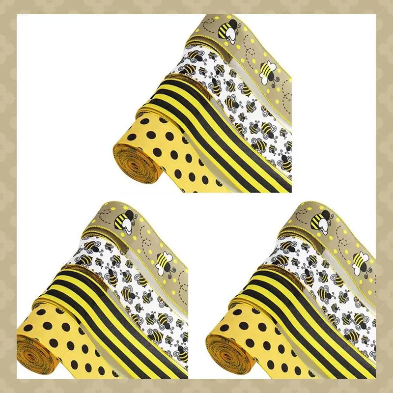 

AB45 26 ярдов лента с проводной кромкой в виде пчелы шириной 2,5 дюйма, гессианская лента, декор для рукоделия, 12 рулонов