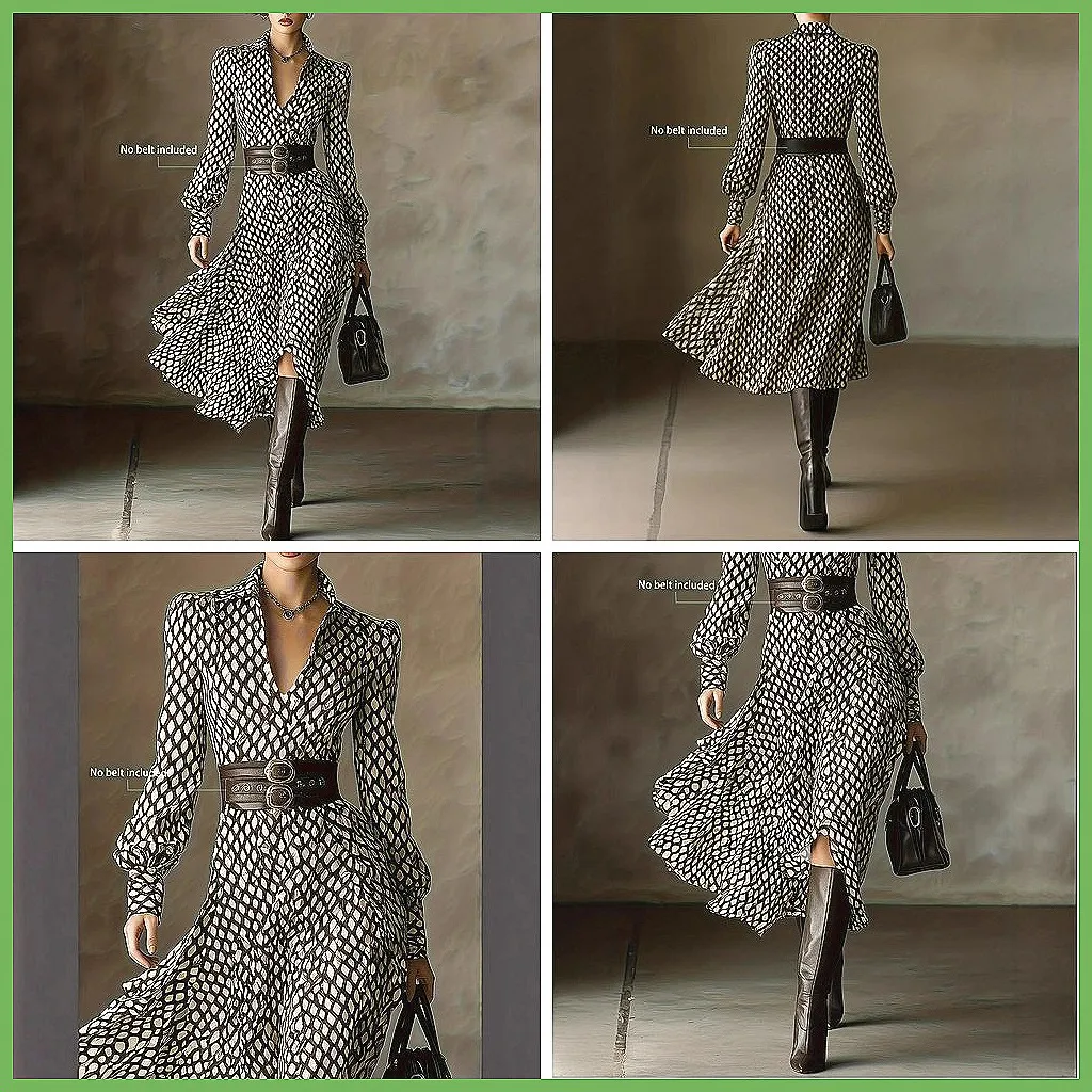 

Plaid Print Maxi Dress Women Long Sleeve Lapel Collar Elegant Holiday Party Dress (Character Count: 68)