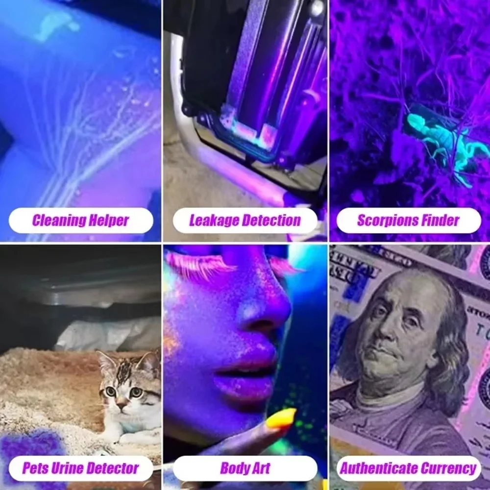 New 395nm UV Flashlight Blacklight Zoomable USB Rechargeable UV Light Ultraviolet Flashlight for Pet Urine Detector Resin Curing