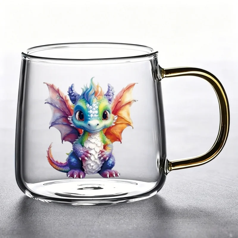 6Pcs Cute Baby Dragon UV DTF Cup Wraps Stickers, Colorful Crystal Transfer Decals for 16oz Glass Can, Cartoon Cup Stickers