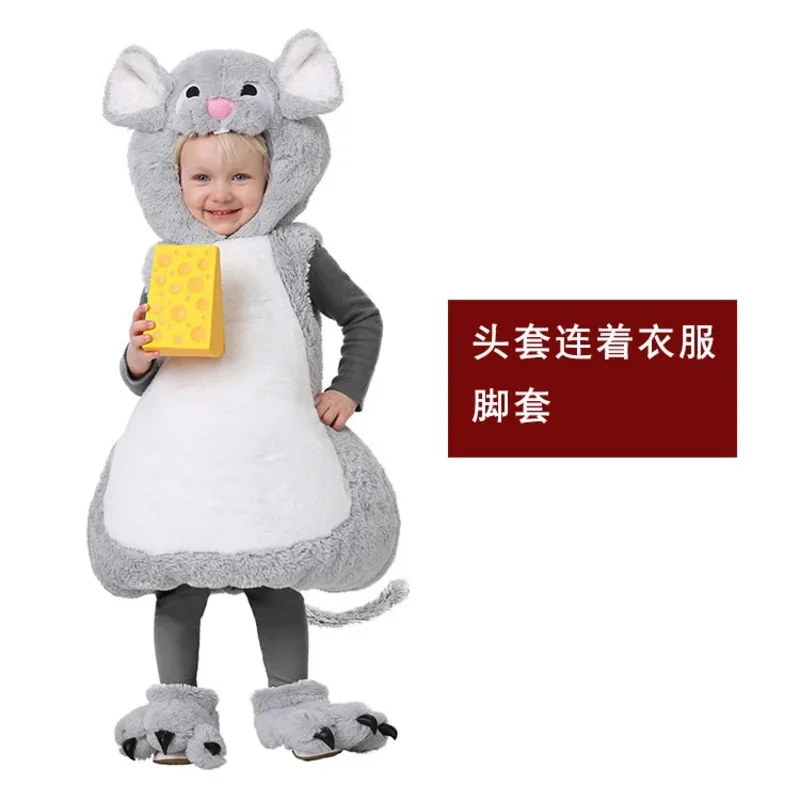 Halloween Stage Performance Cosplay Children's Party Animal Mascot Plush Little Mouse Costume Field Mouse Jumpsuit House Cloth