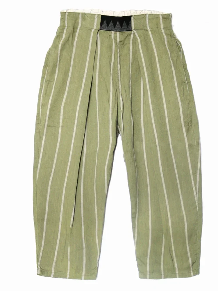 KAPITAL Hirata Hohiro Day Tide Loose Stripe Printed Linen Cotton Wide Leg Men's and Women's Casual Trousers Japan Style