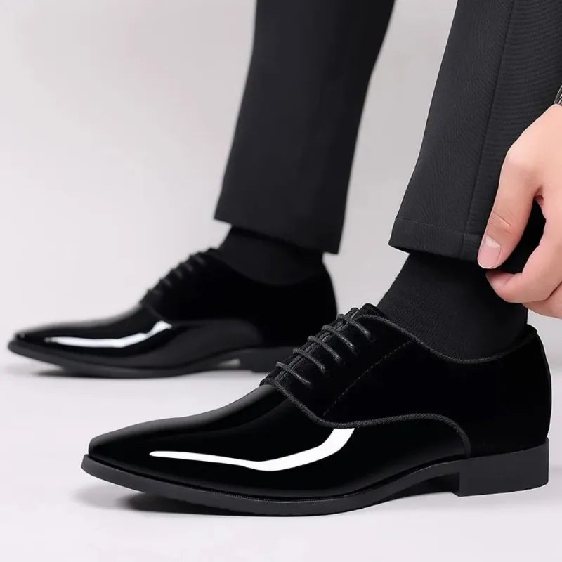 Fashion Men's Oxford Shoes Lace Up Formal High Gloss Low Top Square Toe Suit Tuxedo Dress Shoes for Business Casual Shoe for Men