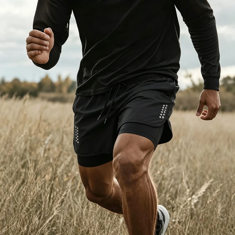 

New Men's 2 in 1 Running Shorts Outdoor Quick Dry Breathable Active Training Exercise Jogging Cycling Shorts with Longer Liner