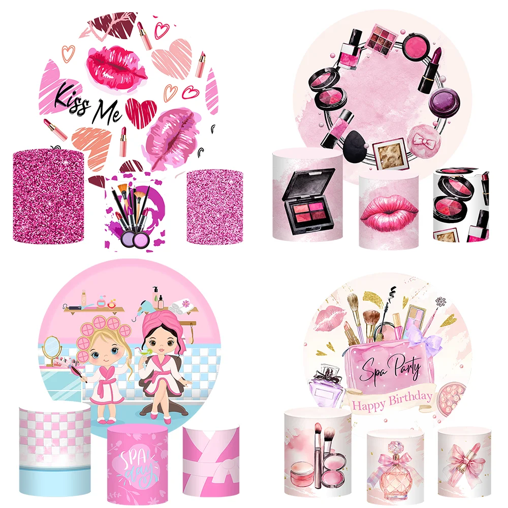 الوردي الجمال سبا موضوع دائرة مستديرة غطاء خلفية ماكياج فرش الفتيات حفلة عيد ميلاد راية خلفية الركيزة اسطوانة يغطي