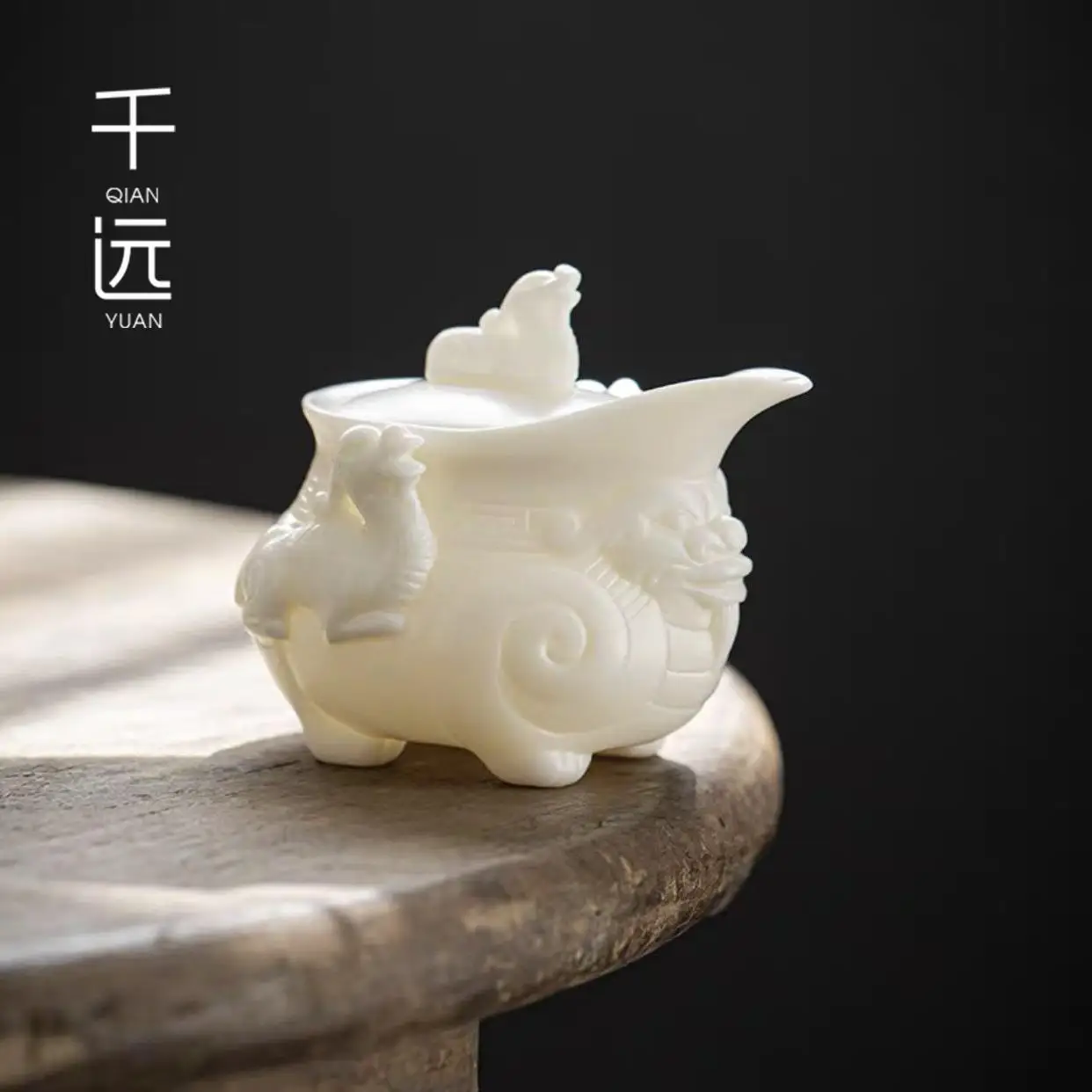 sheep-fat-jade-white-porcelain-hand-grasping-kylin-pot-ceramic-tea-set-tea-pot-pure-handmade-tea-pot-large-single-pot