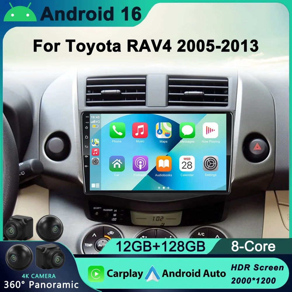 

9" Android 16 Car Radio For Toyota RAV4 Rav 4 2005-2013 Multimedia Player 2Din Carplay DSP Navigation GPS 4G Net WIFI stereo DVD