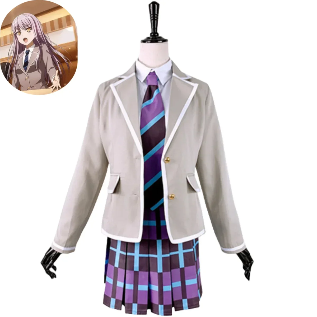 Anime BanG Dream! Yukina Minato Cosplay Costume Roselia Wig Japanese Curry Color School Uniform Skirt Woman Sexy Halloween Suit