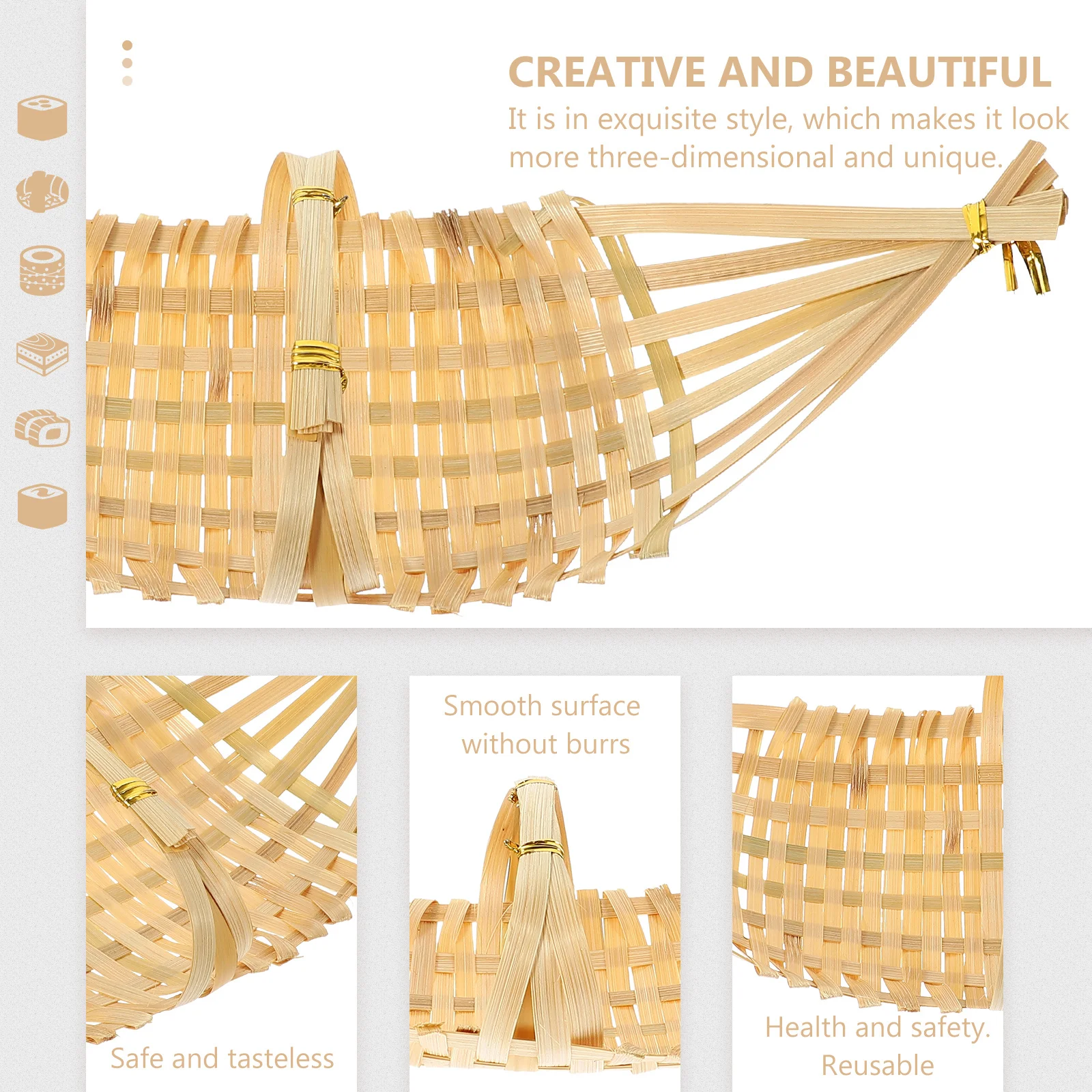 2 قطعة سلال الطعام المنسوجة الخيزران اليدوية وجبة خفيفة كعكة الفاكهة لوحة متعددة الأغراض السوشي عرض المنزل فندق التخزين الزخرفية