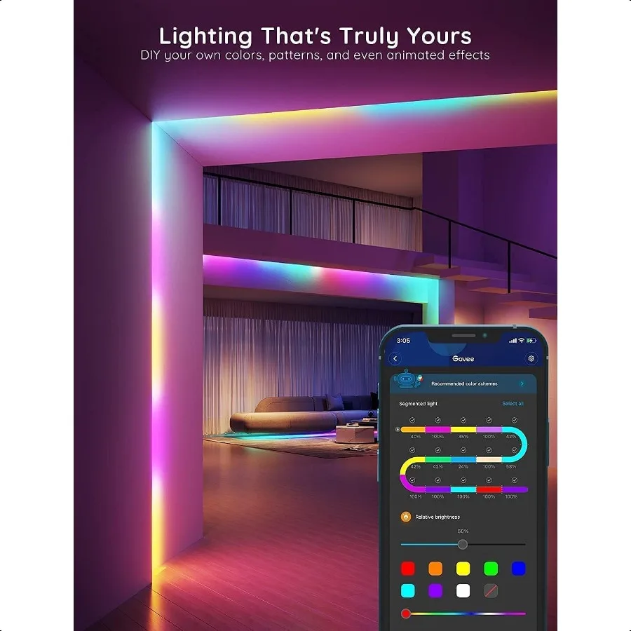 RGBIC 알렉사 LED 스트립 라이트 5m 스마트 WiFi LED 조명, 알렉사 및 구글 어시스턴트와 연동, 분할 DIY 음악 동기화 색상 변경