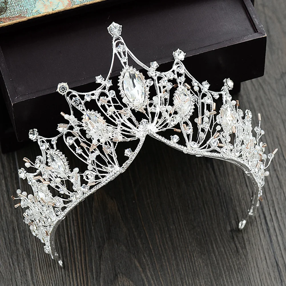 

Rhinestone Crown Bridal Tiara Silver Handmade Wedding Headdress Free Size Elegant Crown Hair Accessory Bride Headdress