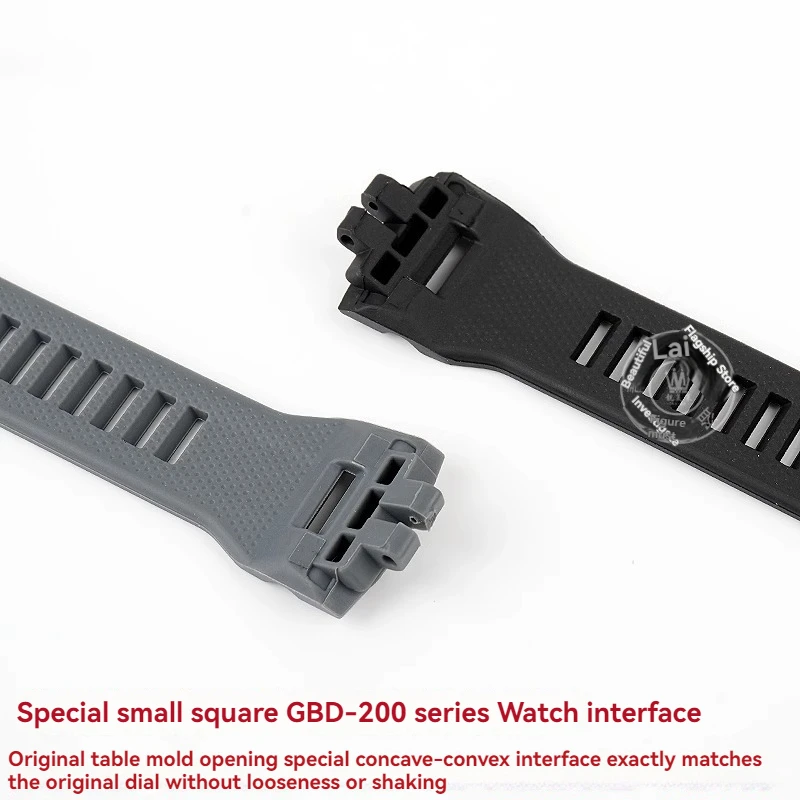 Silicone Watch Strap For Casio Small Square GBD-200SM/GBD-200 Cat Man Rubber Men‘s Watchband waterproof bracelet Black grey