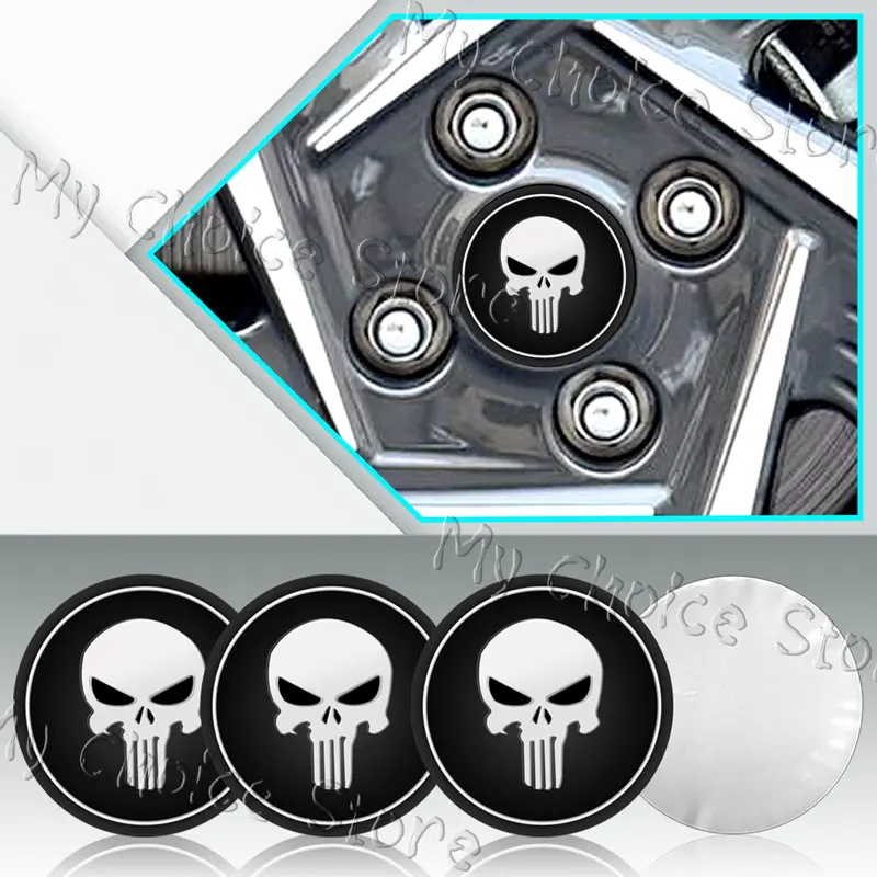 Universal Auto Decor 4Pcs 56mm Skull Emblem Car Wheel Center Hub Cap Rim Hub Dustproof Cover Sticker Car Styling Accessories