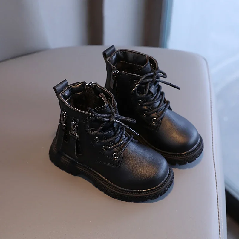 

Осень-зима 2022, новые детские ботильоны, однотонные универсальные кожаные ботинки для мальчиков и девочек, детские короткие ботинки с мягкой подошвой, нескользящие