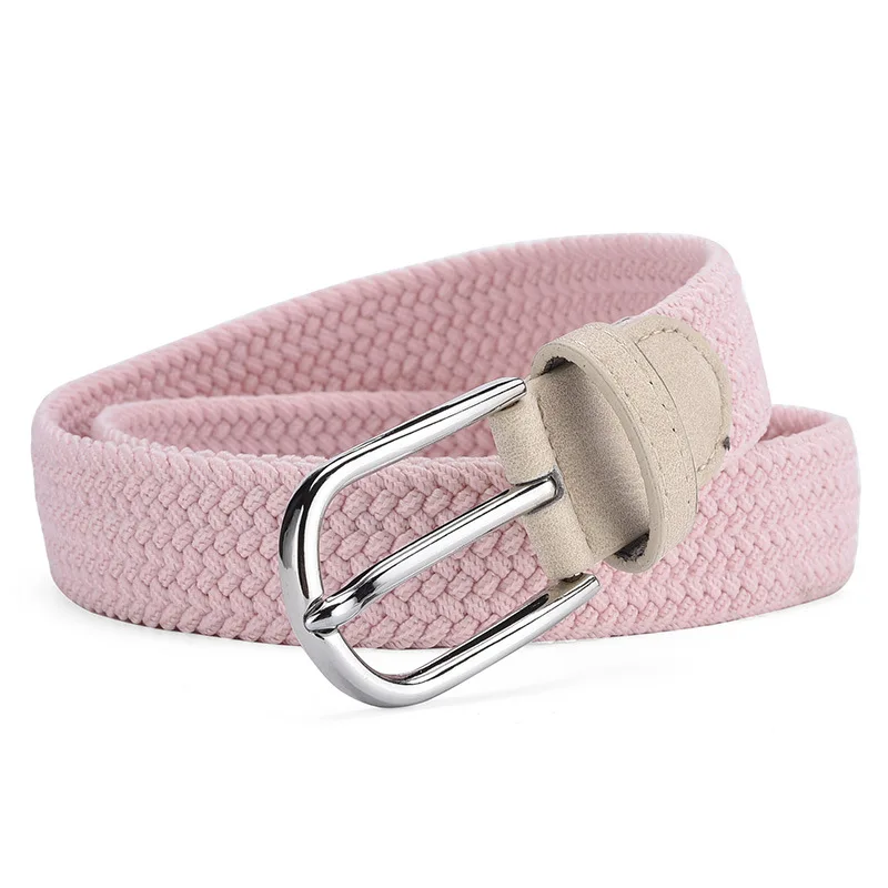 Fresh Design Canvas Pink Belt Punch  Women All match Jeans Woven Elastic Student Lazy Cloth Sex Clothing Accessories Blue Color