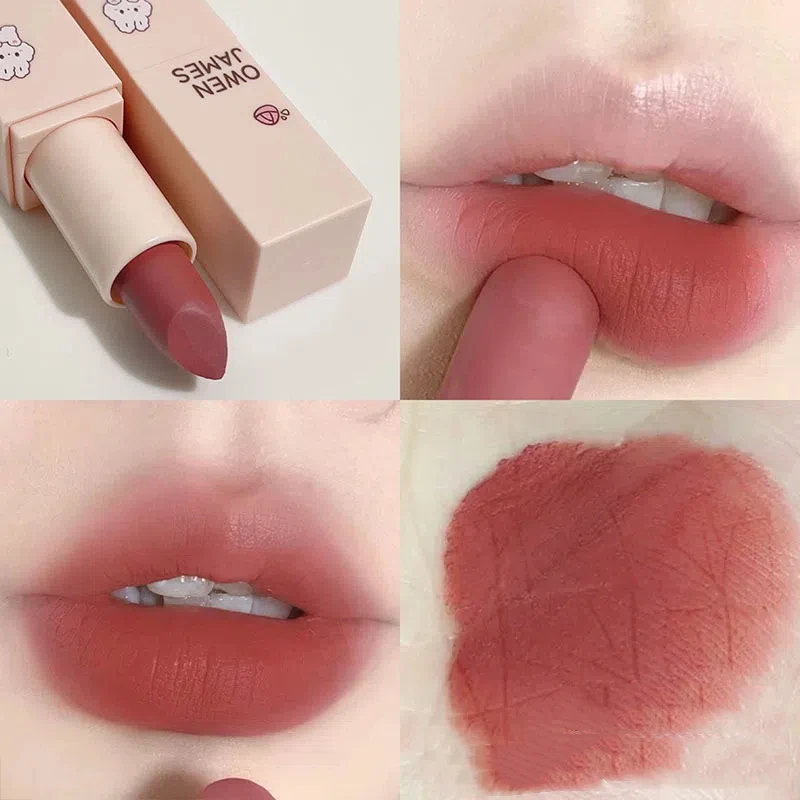 Dusty Pink Velvet ลิปสติก Milk Silky Texture Lip Rouge Long Lasting Waterproof Matte Lip Gloss เซ็กซี่ริมฝีปากสีแดงเกาหลีแต่งหน้า