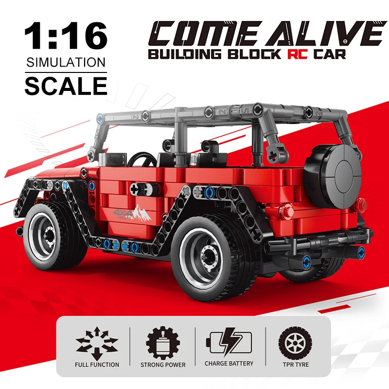 448pcs RC Car DIY Red Off road vehicle Speed Building Blocks Car Toy Assembly Technic Brick Model for Kids Birthday Gift