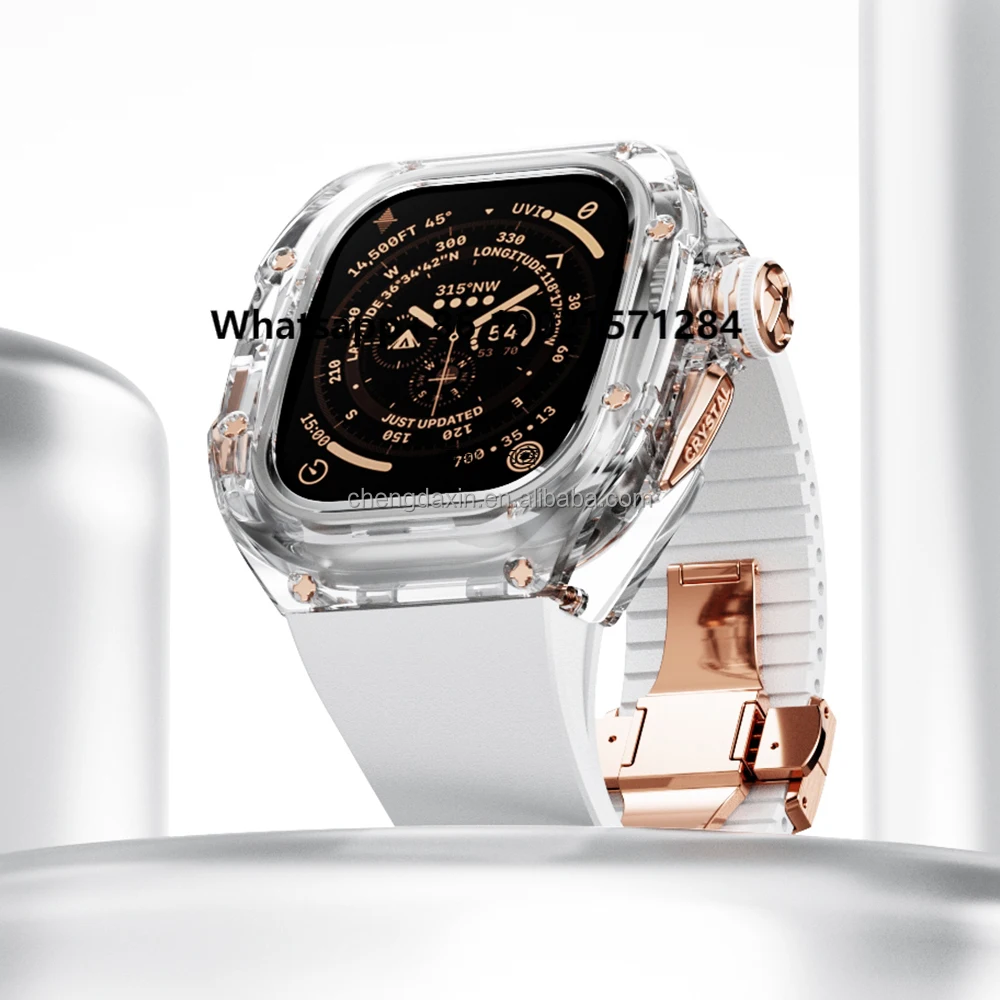 

Customize Luxury Mod Kit K9 Crystal Glass case ultra 2 49mm FKM Rubber Watch Band for Watch Wrist Band With Crystals
