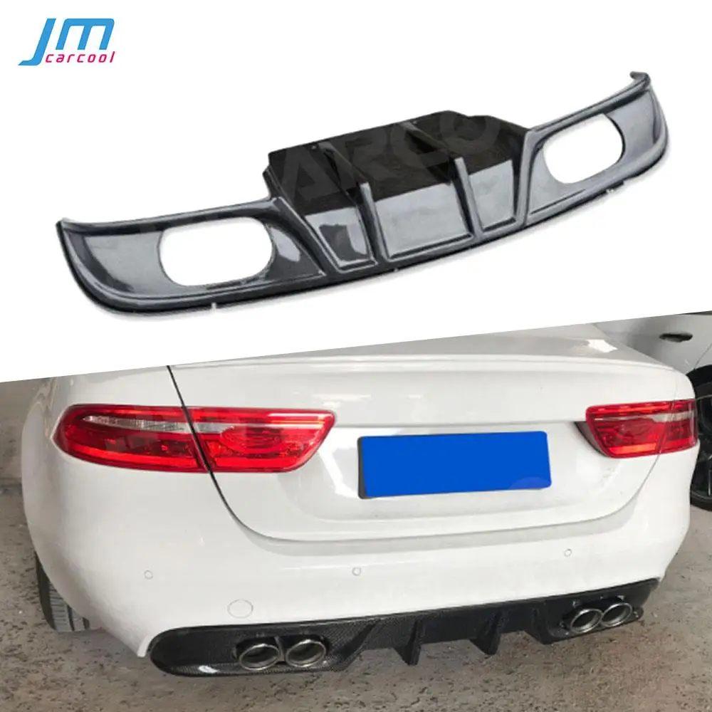 Carbon Fiber Rear Lip Diffuser Spoiler For Jaguar XF XE Sedan 2015 -2018 FRP Four Outlet Fin shark Style Back Bumper Guard