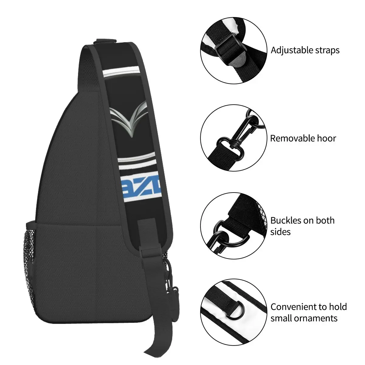 Mazdaed-logotipo do carro Sling sacos pequenos para homens e mulheres, peito crossbody, mochila de ombro, viagem, caminhadas, moda