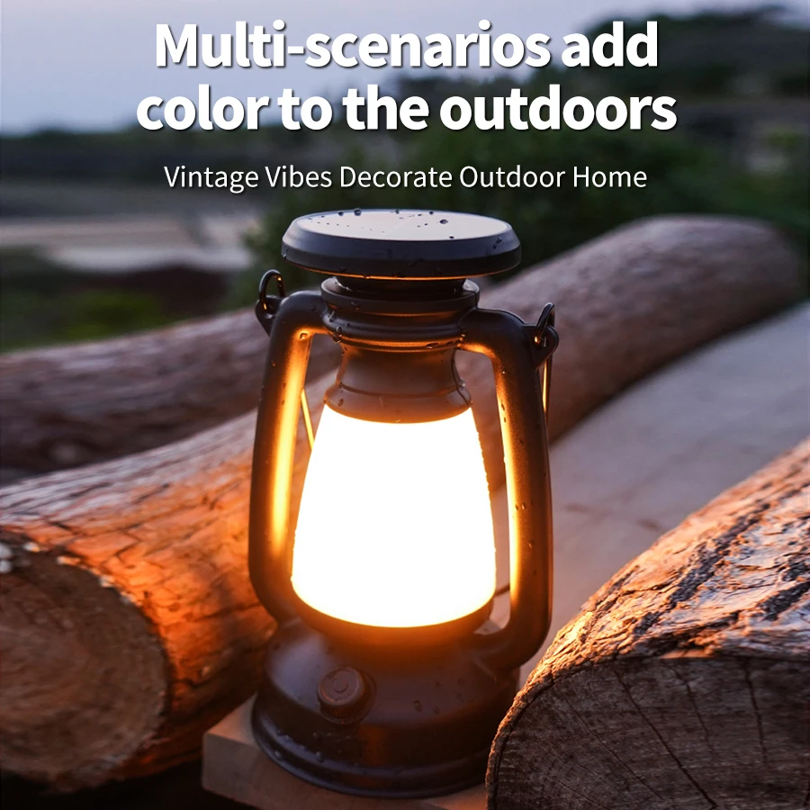 

Портативный ретро-портативный светильник для кемпинга с USB-зарядкой/солнечной зарядкой, бесступенчатое затемнение, подвесной светильник для палатки, походный светильник для рыбалки