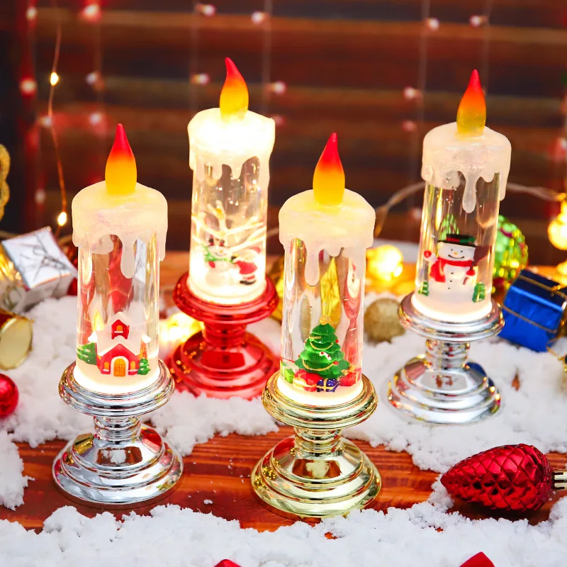 

Creative New Christmas Candle Luminous Crystal Storm LanterninsCartoon Small Night Lamp Bedroom Counter Decoration